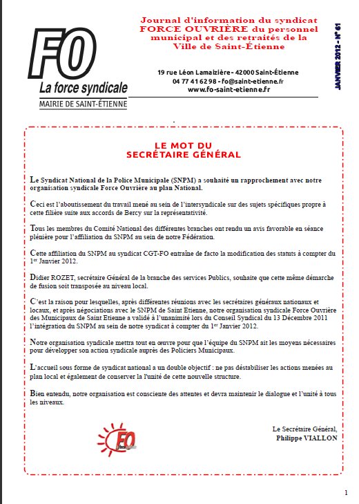 Journal N°61 de Janvier 2012